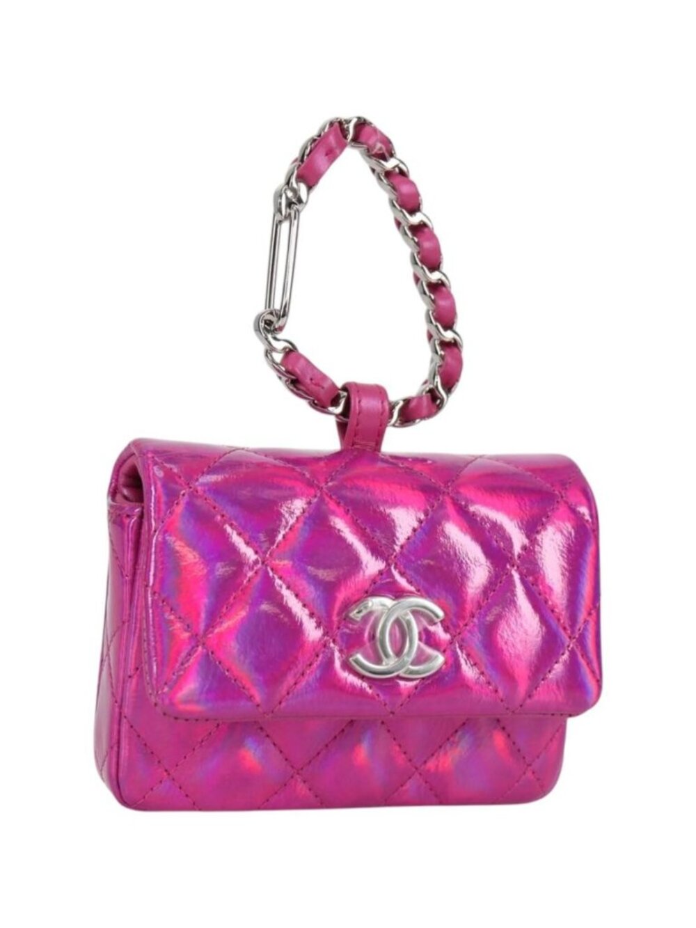 CHANEL Matelasse Pouch Patent leather Pink Silver CC